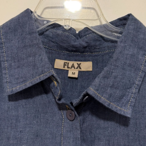 Flax 100% Linen Dark Chambray Long Sleeve Button Up Linen Shirtdress - Picture 6 of 10